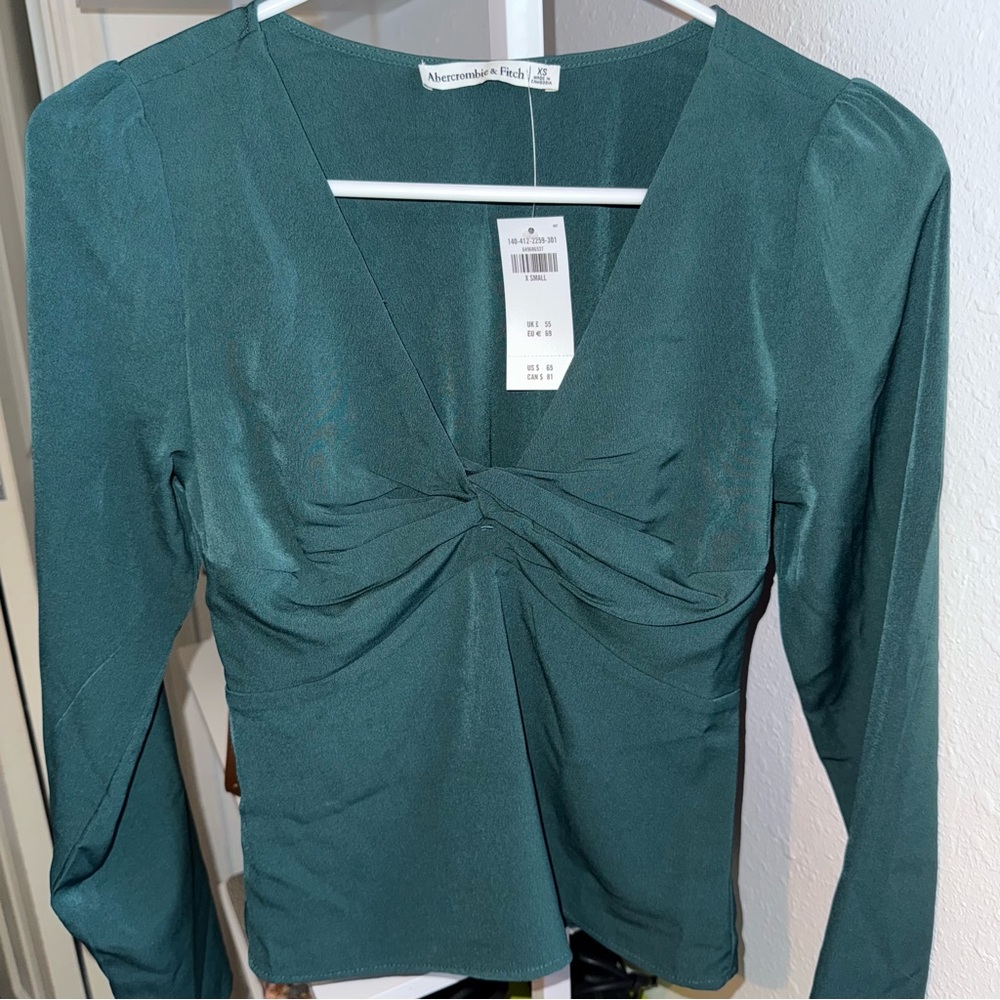 Abercrombie & Fitch Emerald Green Long Sleeve Twist Top